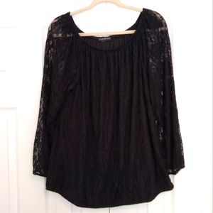 Lane Bryant Long Sleeve Black Lace Blouse 18/20 2X